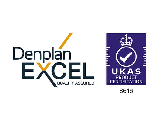 Denplan Excel Quality Assured logo and UKAS Product Certification logo with number 8616.