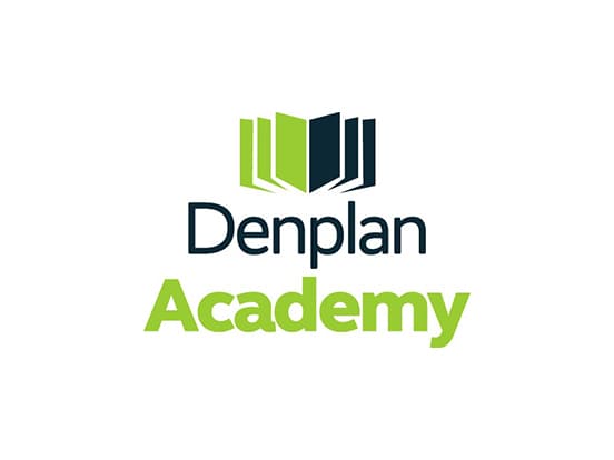 Logo of "Denplan Academy" featuring stylized open book design in green and dark blue above the text.