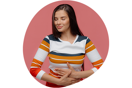 Lady holding stomach