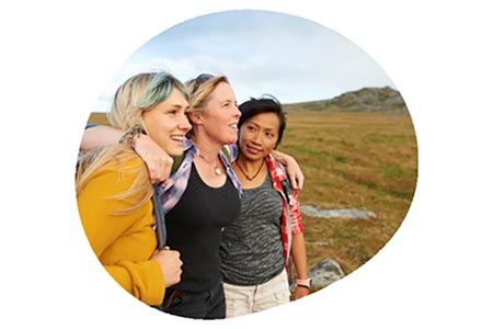 Three women walking in the moors